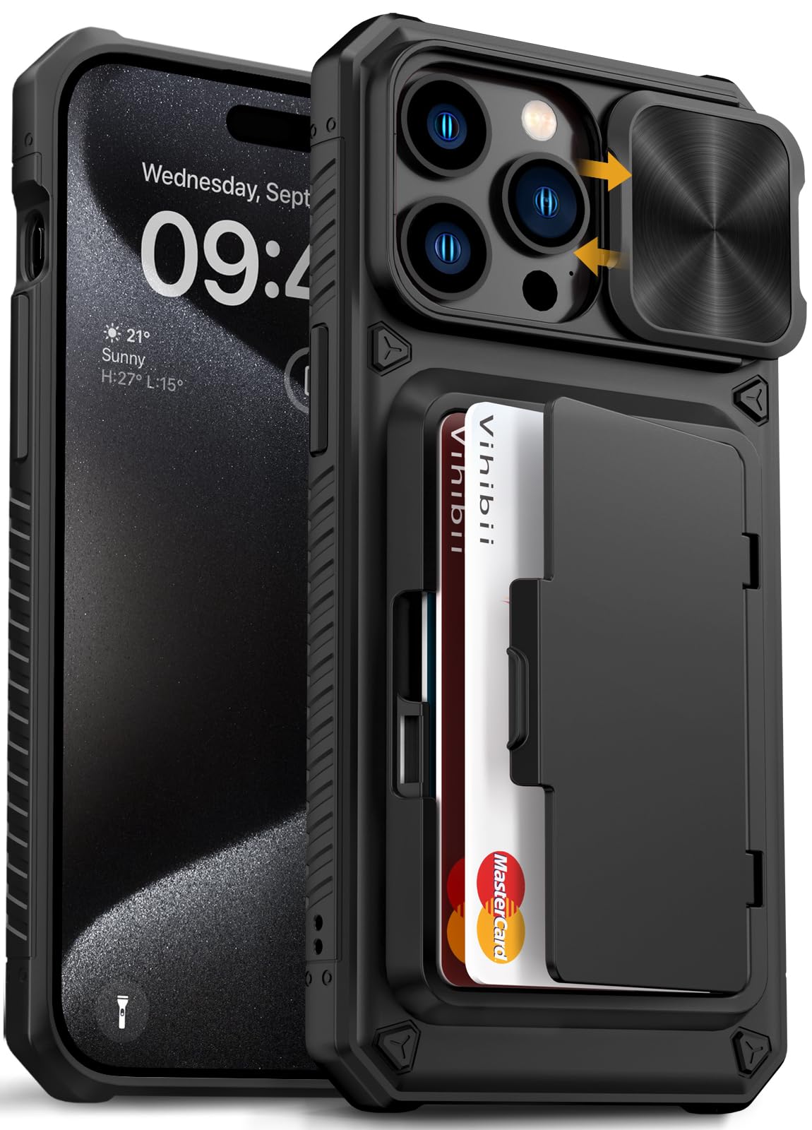 Vihibii for iPhone 15 Pro Max Case Wallet with Card Holder (4 Cards), Black | Sl