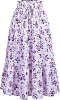 MSLG Women's High Elastic Waist Midi Skirt Casual Summer Trendy Tie Front Flowy Ruffle Floral Print A line Skirts 626