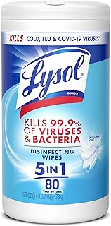 Lysol Disinfecting Wipes, Multi-Surface Cleaner, Crisp Linen, 80 ct. | All Purpose Cleaner, Sanitizing, Deodorizing, Apartment Essentials, Back To School Cleaning Supplies, Kitchen & Bathroom Wipe