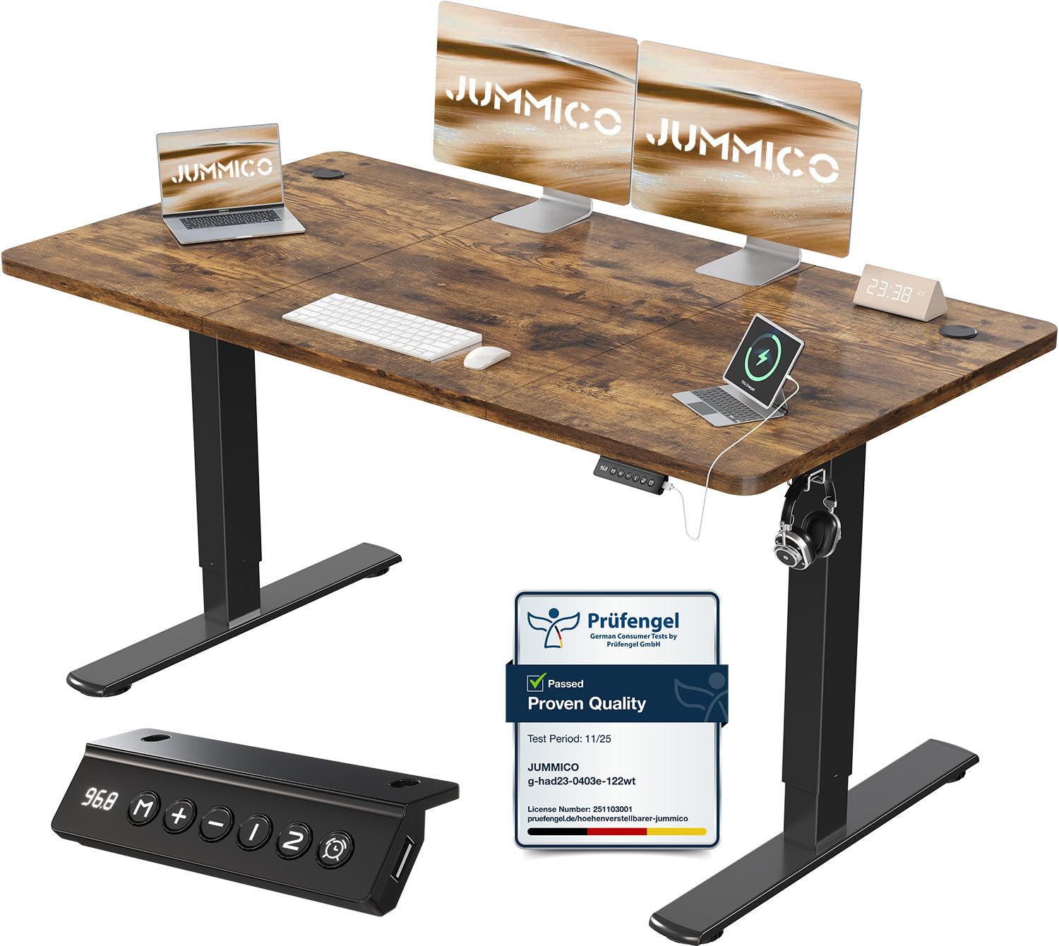 JUMMICO Electric Height Adjustable Desk, 140 x 60 cm, Panel 6 Keys with 4 Height