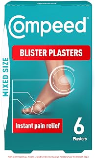 Compeed Mixed Size Blister Plasters, Hydrocolloid, Pack of 6 | Mixed sizes for blisters on toes, heels and other areas of the foot, ideal for families, travel and first-aid kits
