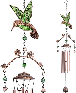 Hummingbird Wind Chimes for Outside - 34 inches, 5 Aluminum Tubes, Green | Home Outside Decor, Birthday, Mother's Day, Thanksgiving, Christmas Gift Ideas for Mom, Grandma, Soothing Peaceful Melodies.