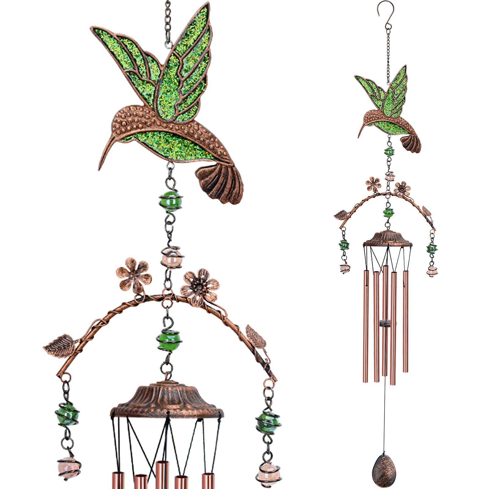 Hummingbird Wind Chimes for Outside - 34 inches, 5 Aluminum Tubes, Green | Home 