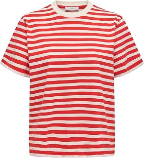 ONLY Damen Striped Cotton Crew Neck T-Shirt