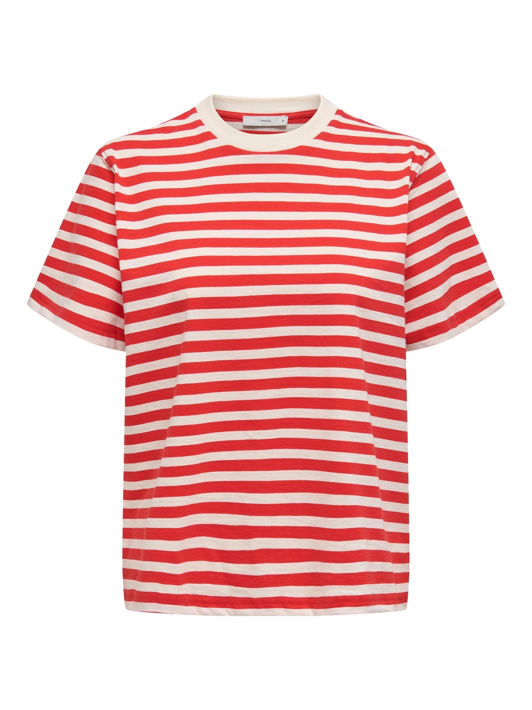ONLY Damen Striped Cotton Crew Neck T-Shirt