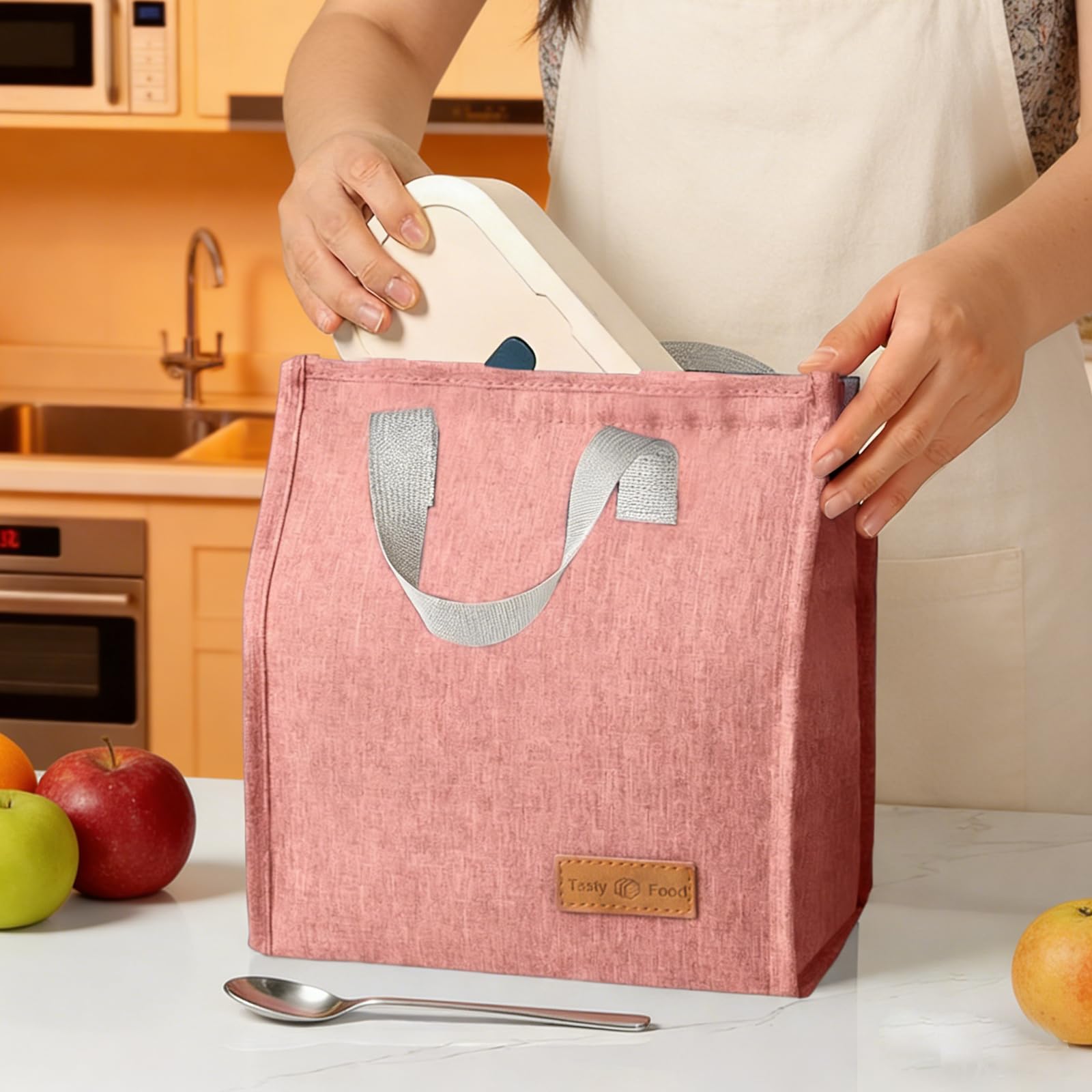 Portable Soft Shell Rectangle Lunch Bag with Oxford Cloth Handle for Office, Wor