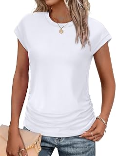 SAMPEEL Camisetas de verano para mujer, de moda, 2025, fruncidas, de manga corta, cuello redondo, camisetas de moda