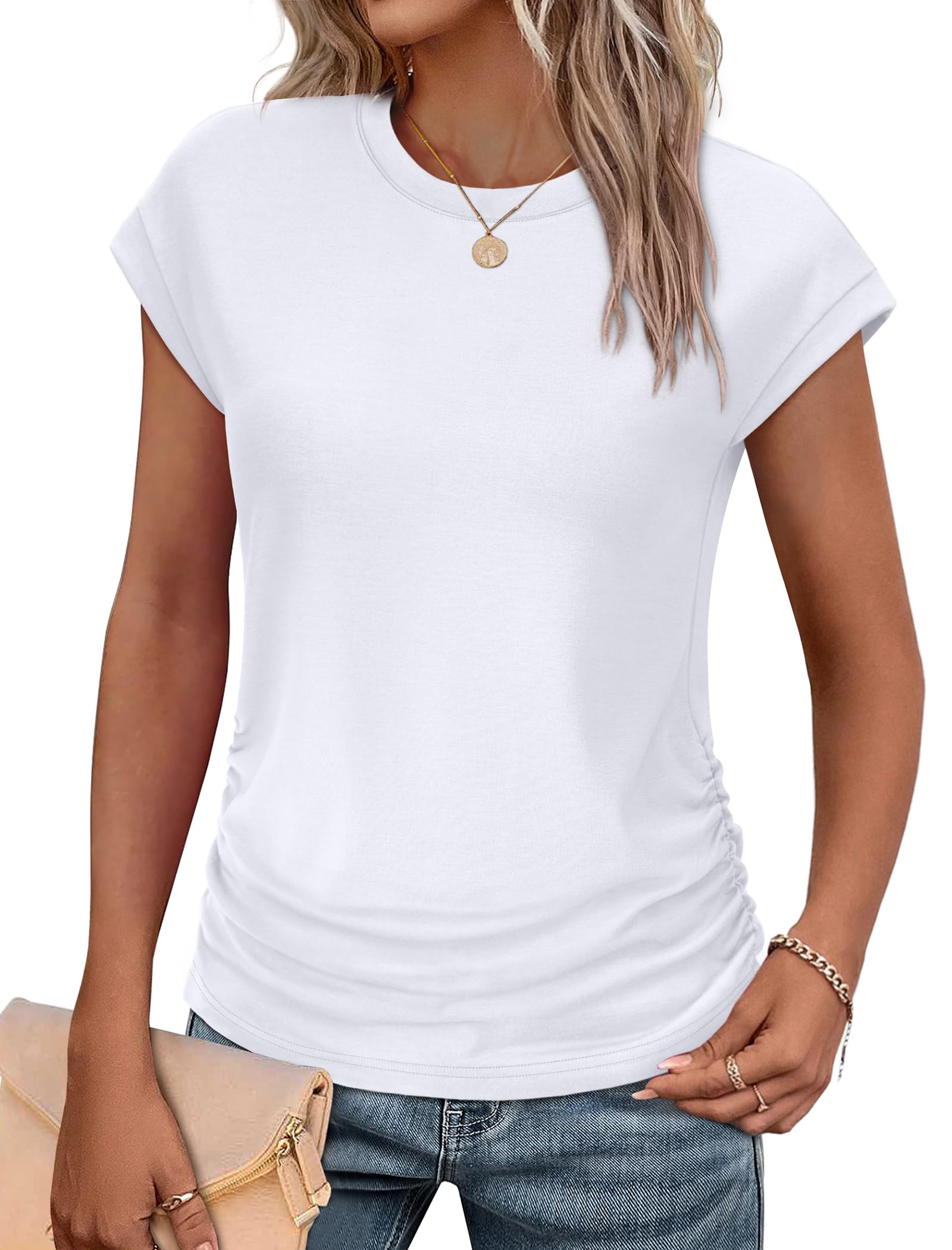 SAMPEEL Camisetas de verano para mujer, de moda, 2025, fruncidas, de manga corta