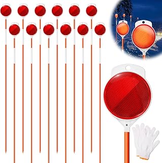 Remiawy Driveway Markers 12 Pack, 48” Driveway Reflectors on Poles, High Visibility Snow Stakes with Double Sided Reflector, Reflective Fiberglass Rods for Snow Plowing, Garage Entrance, Parking Lot