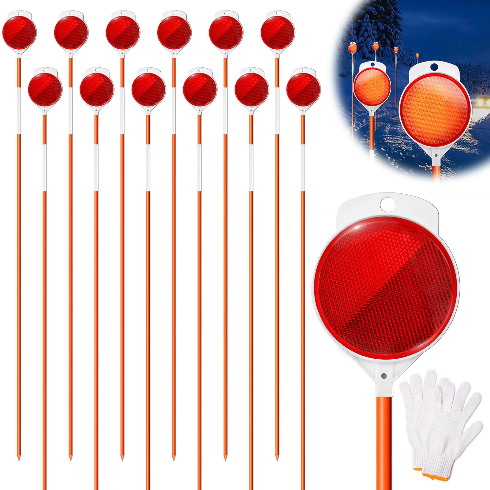 Remiawy Driveway Markers 12 Pack, 48” Driveway Reflectors on Poles, High Visibil