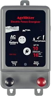 AgriOtter Electric Fence Energizer 40 Acre 2 in 1 Powered by Battery or AC Outlet 12000V 2J Pulse Electric