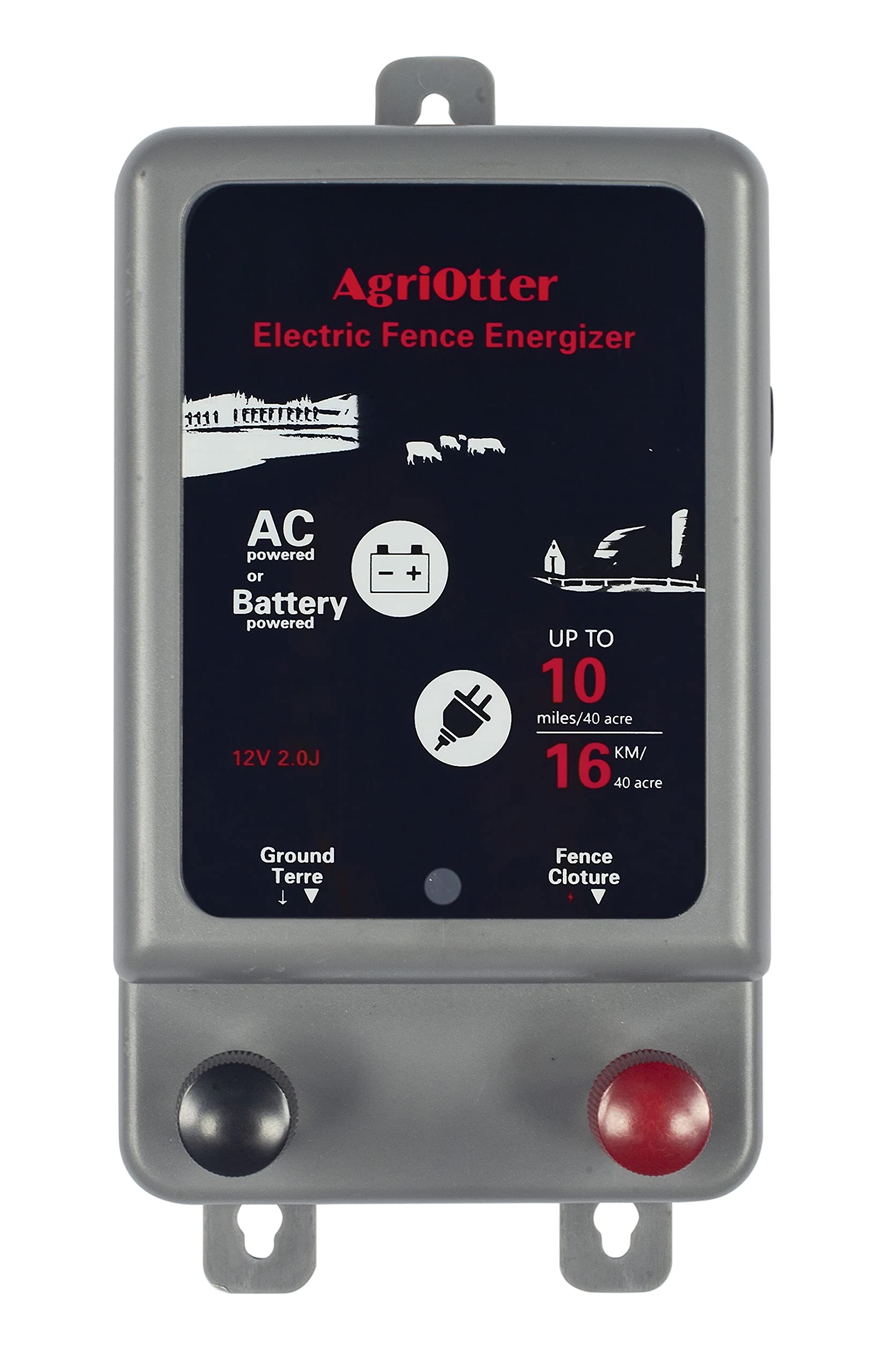 AgriOtter Electric Fence Energizer 40 Acre 2 in 1 Powered by Battery or AC Outle