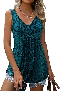 Tencede Women's Summer Tank Top V Neck Loose Flowy Sleeveless Blouse S-2XL