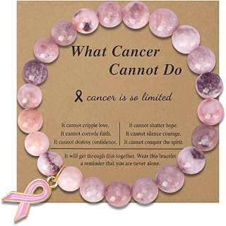 NextArt Breast Cancer Bracelet for Women,Pink Ribbon Charm Natural Stone Bracelet with Encouragement Card, Survivor Support Accessories Breast Cancer Gifts