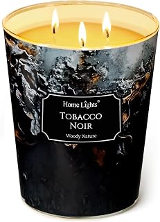 HomeLights Scented Candles | Large Jar 34oz Natural Soy Candle | 130 Hours Long Lasting with 3 Wicks | Natural Bohemian for Home Decor Black Tobacco
