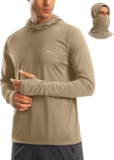 Pudolla Men's Sun Protection Hoodie UPF 50+ Fishing Hiking Shirt with Mask