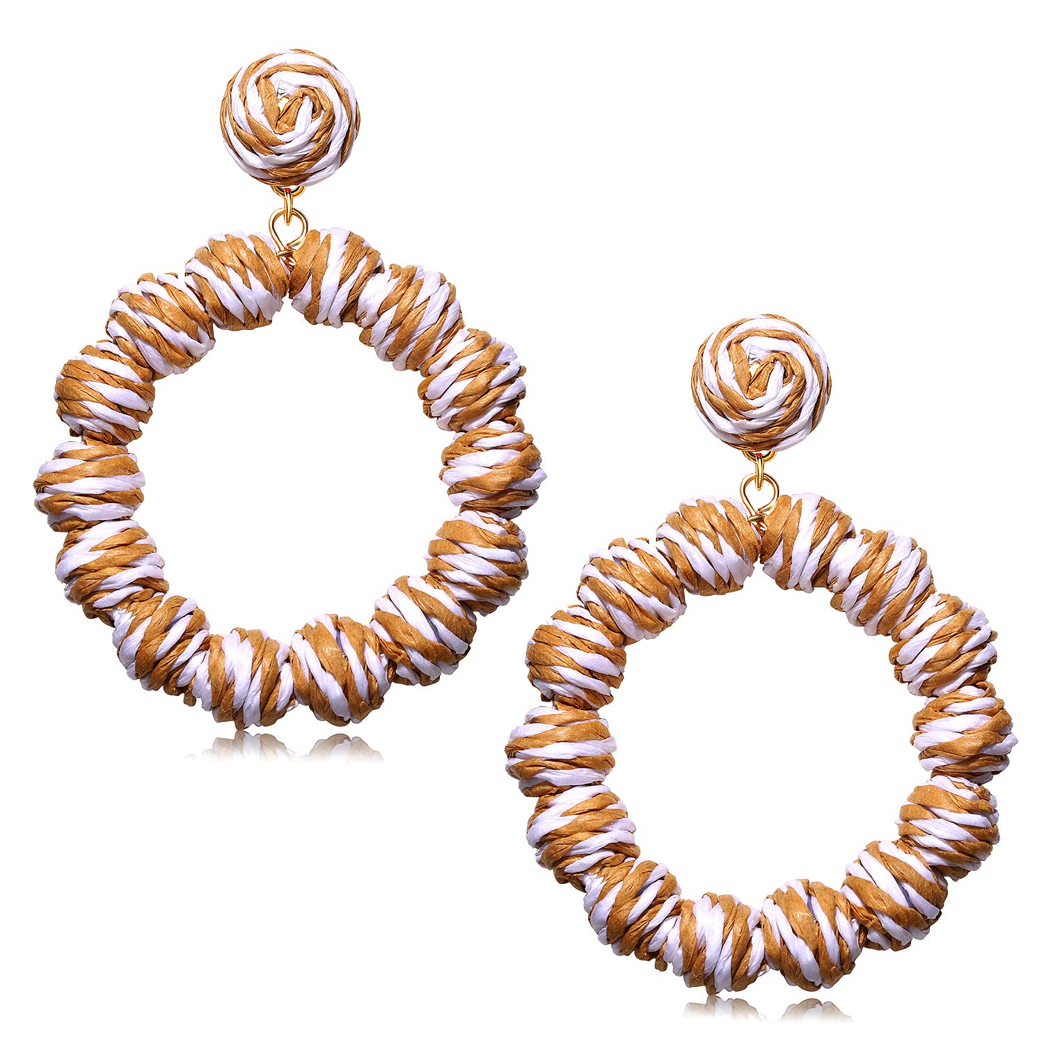 Rattan Earrings Rattan Ball Hoop Dangle Earrings for Women Handmade Bohemia Earr