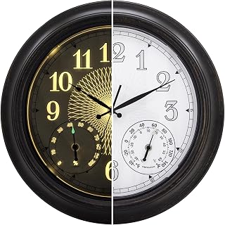 NESIFEE Outdoor Waterproof Clock with Thermometer Hygrometer Luminous 18 in | Silent Wall Clock Non Ticking,Battery Operated,Modern Large Metal Frame,for Patio Garden Living Room Bedroom Pool Porch