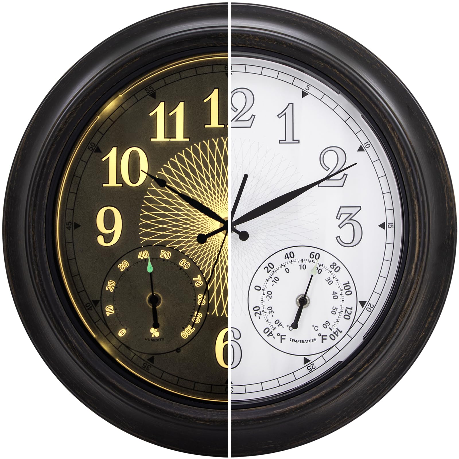 NESIFEE Outdoor Waterproof Clock with Thermometer Hygrometer Luminous 18 in | Si