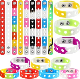 MTLEE 36 Pieces Silicone Charm Bracelet Wristbands Adjustable Cute Kids Bracelets for Boys and Girls Swimming Identify Shoe Charms Birthday Presents, 12 Colors (Stylish Color, 8 Inch)
