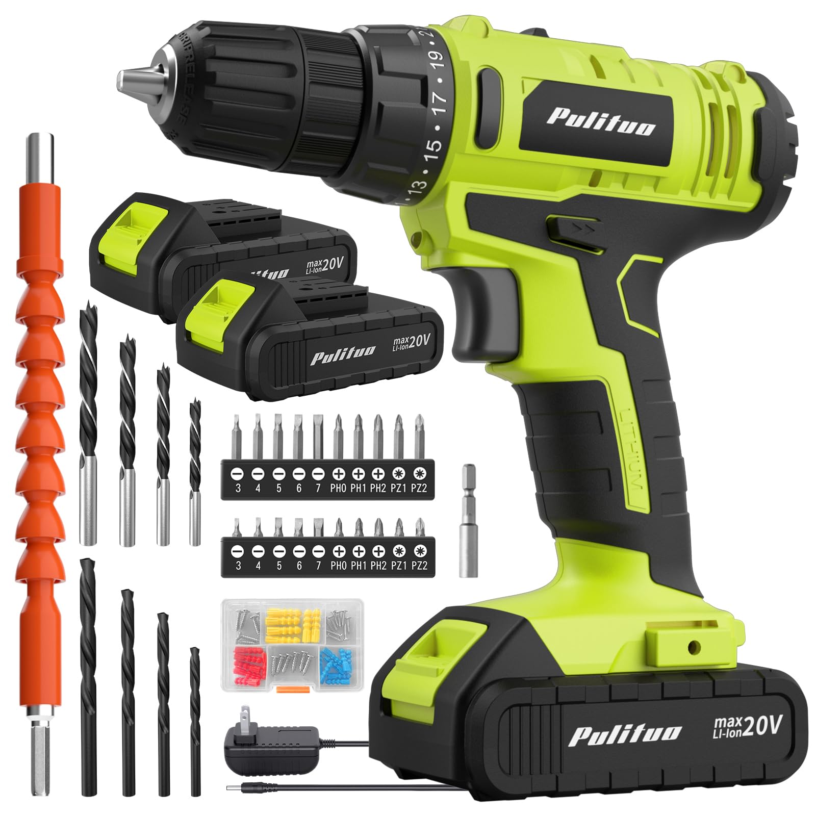 PULITUO'S 20V Cordless Drill/Driver, Electric Screwdriver - 2 Batteries, 30Nm, 2