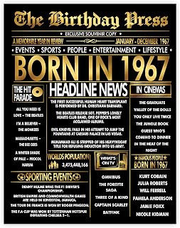 Stuff4 Gold 59th Birthday Poster Unframed, Golden Born In 1967 Newspaper