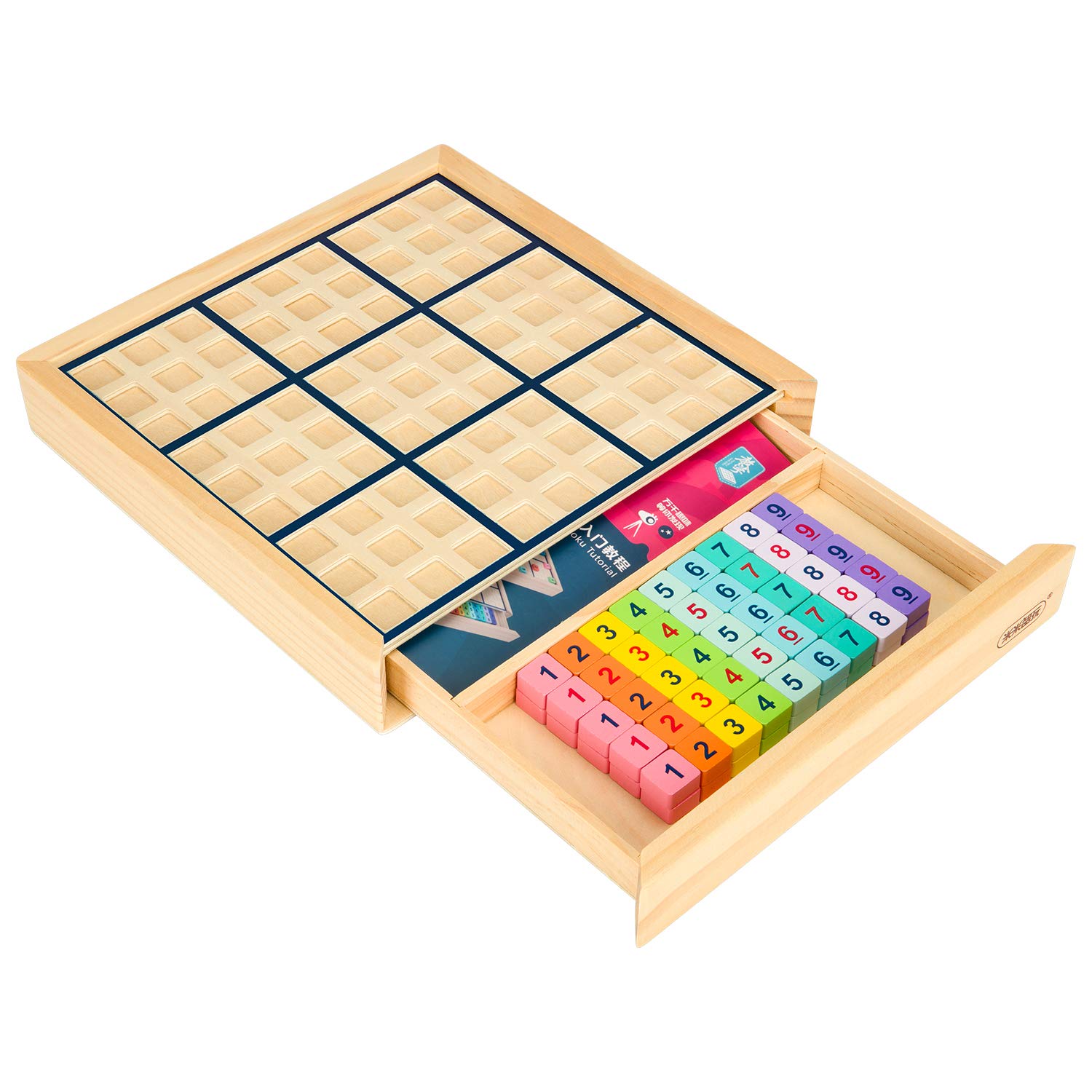 Wooden Sudoku Puzzles Board Game with Drawer (Colorful) - Math Brain Teaser Toys