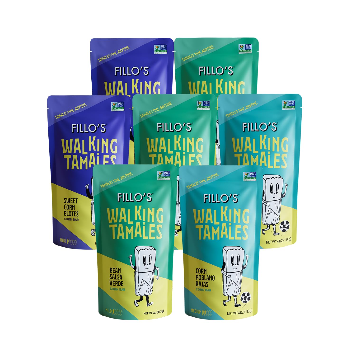 Fillo's Walking Tamales Mild Variety, Ready to Eat Meal, Gluten Free, 7 Pk | Veg