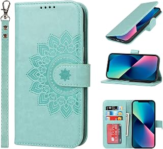 ELTEKER iPhone 13 Case, iPhone 13 Wallet Case, [3 Credit Card Slots] [Magnetic Closure] Leather Elegant Embossing Leather Wallet Case for iPhone