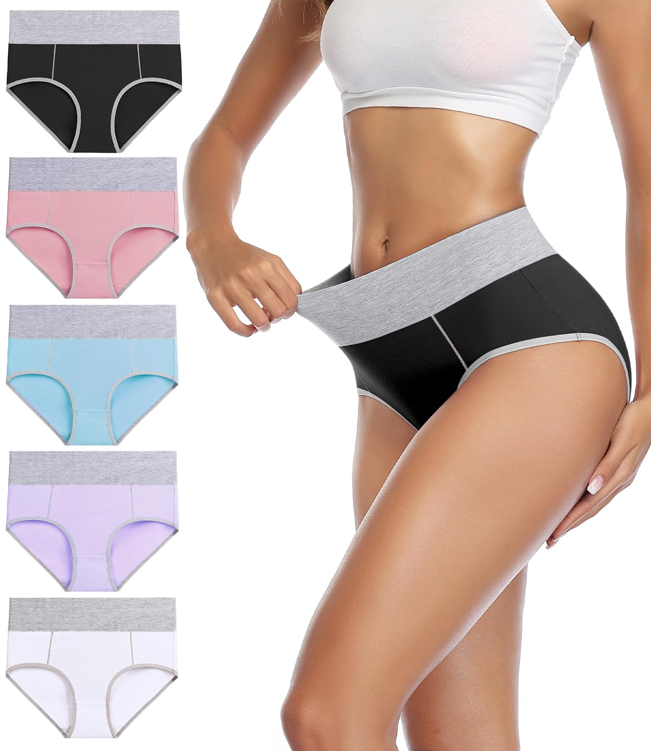 wirarpa Women's Cotton Underwear High Waist Stretch Briefs Soft Underpants Ladie