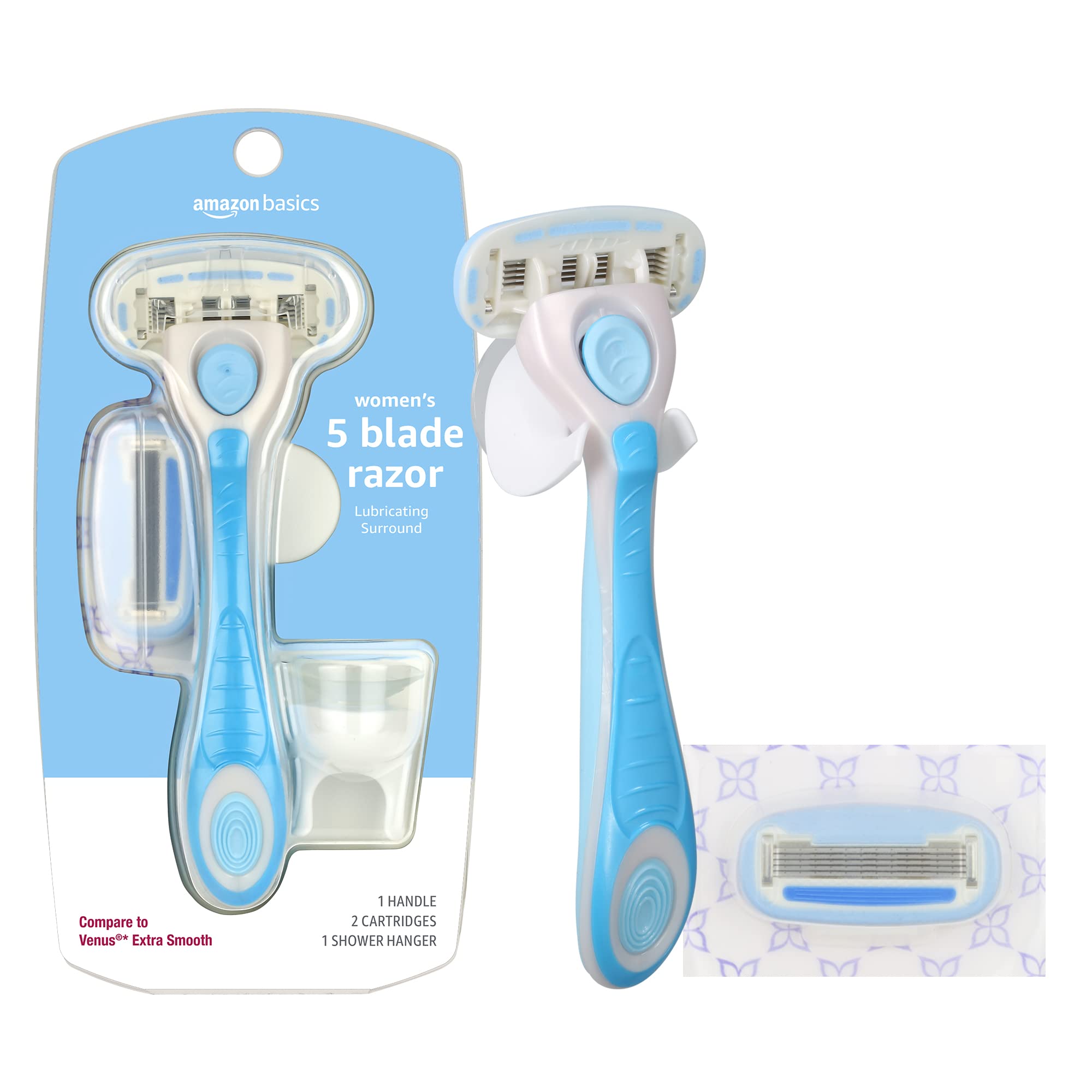 Amazon Basics 5-Blade Extra Smooth Razor for Women with Moisturizing Strips, Han