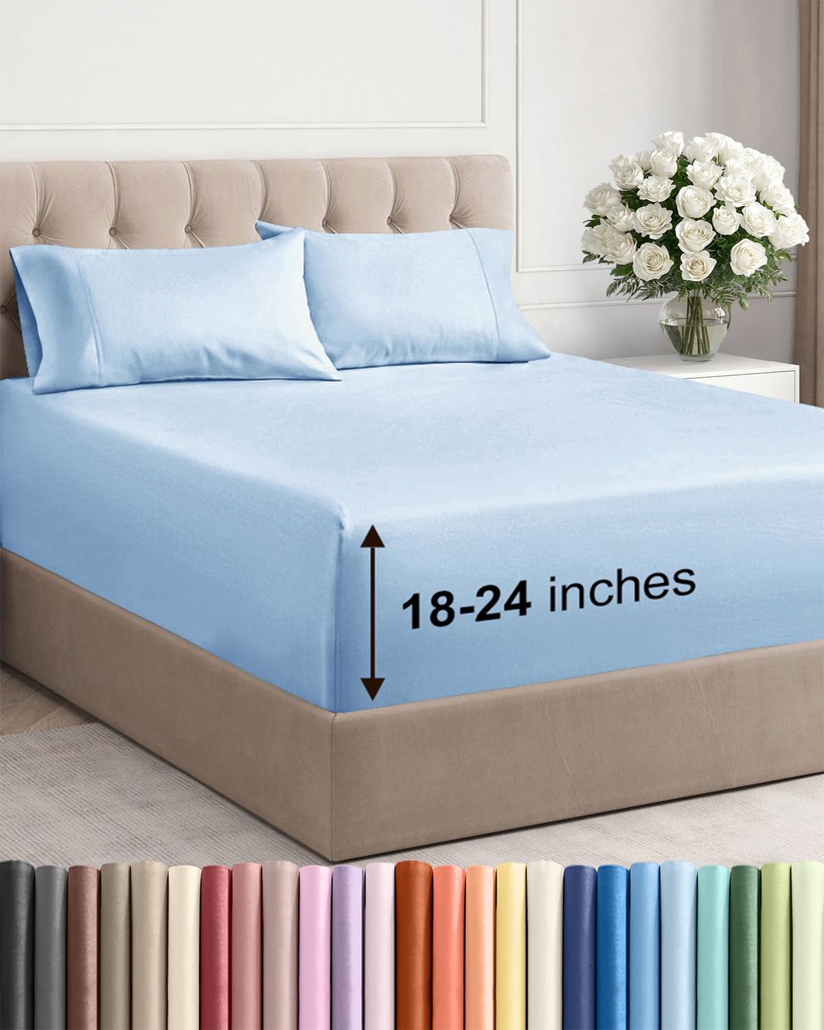 Extra Deep Twin Sheet Set - 4 Piece Breathable Cooling Sheets - Light Blue