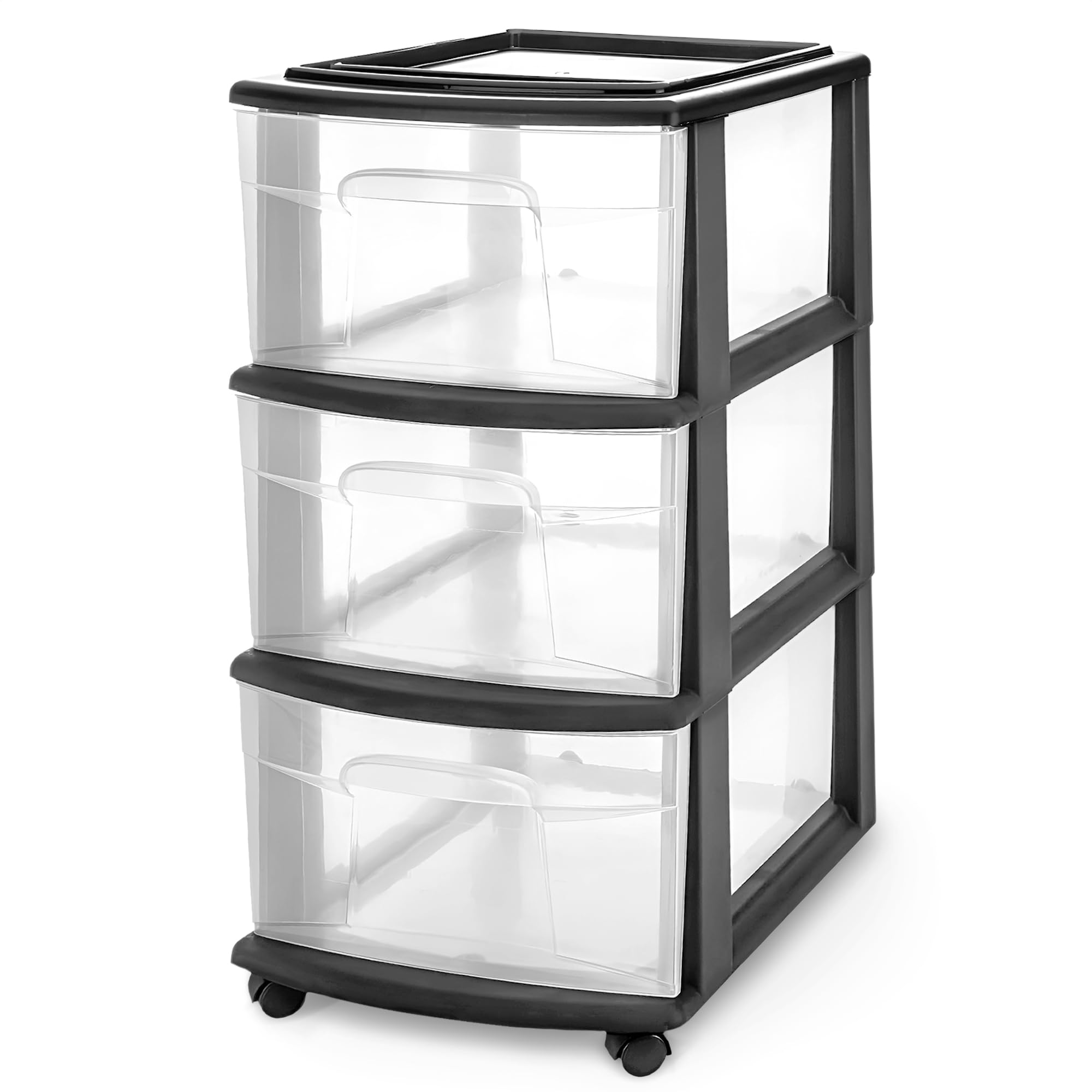 Homz 3 Drawer Plastic Storage Cart Organizer, Clear Drawers, Black Frame | Remov