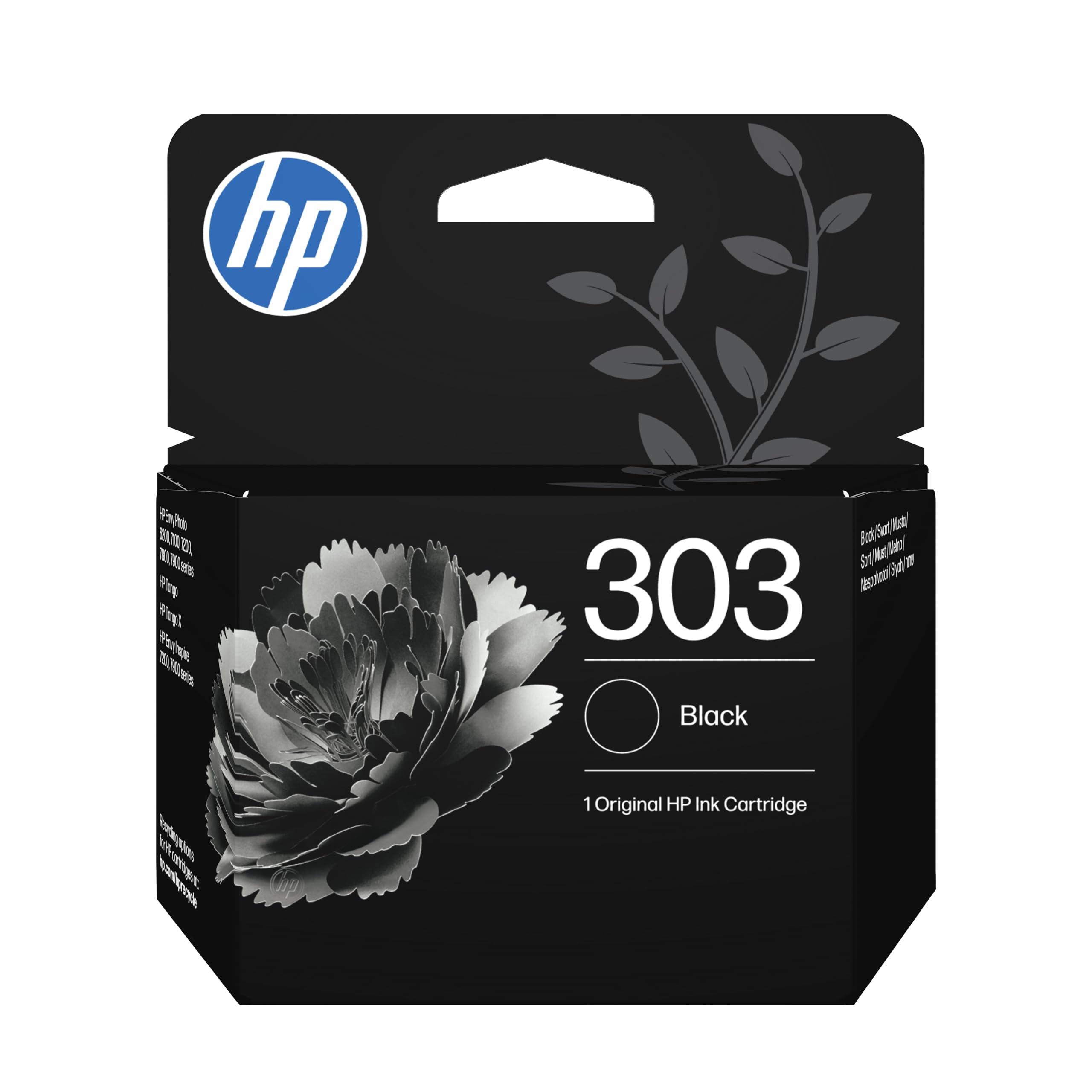 HP 303 Black, Original Ink Cartridge | Compatible with Envy Photo 6200, 7100, 78