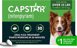 Capstar Oral Flea Tablets Dogs 25+ lbs, Nitenpyram, 6-Dose | Ideal for Dogs 25+ lbs; Oral Tablet, No Mess; 6 doses; Fast Flea Knockdown