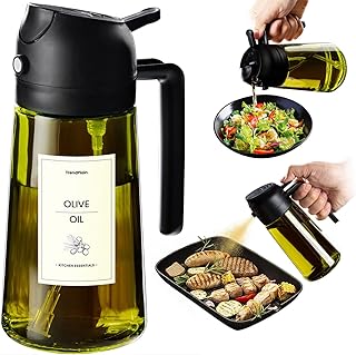 TrendPlain Oil Spray 470 ml – 2 in 1 Kitchen Oil Spray, Dispenser for Air Fryer, Salads, Vinegar and Kitchen Accessories (1 Pack, Black-1)