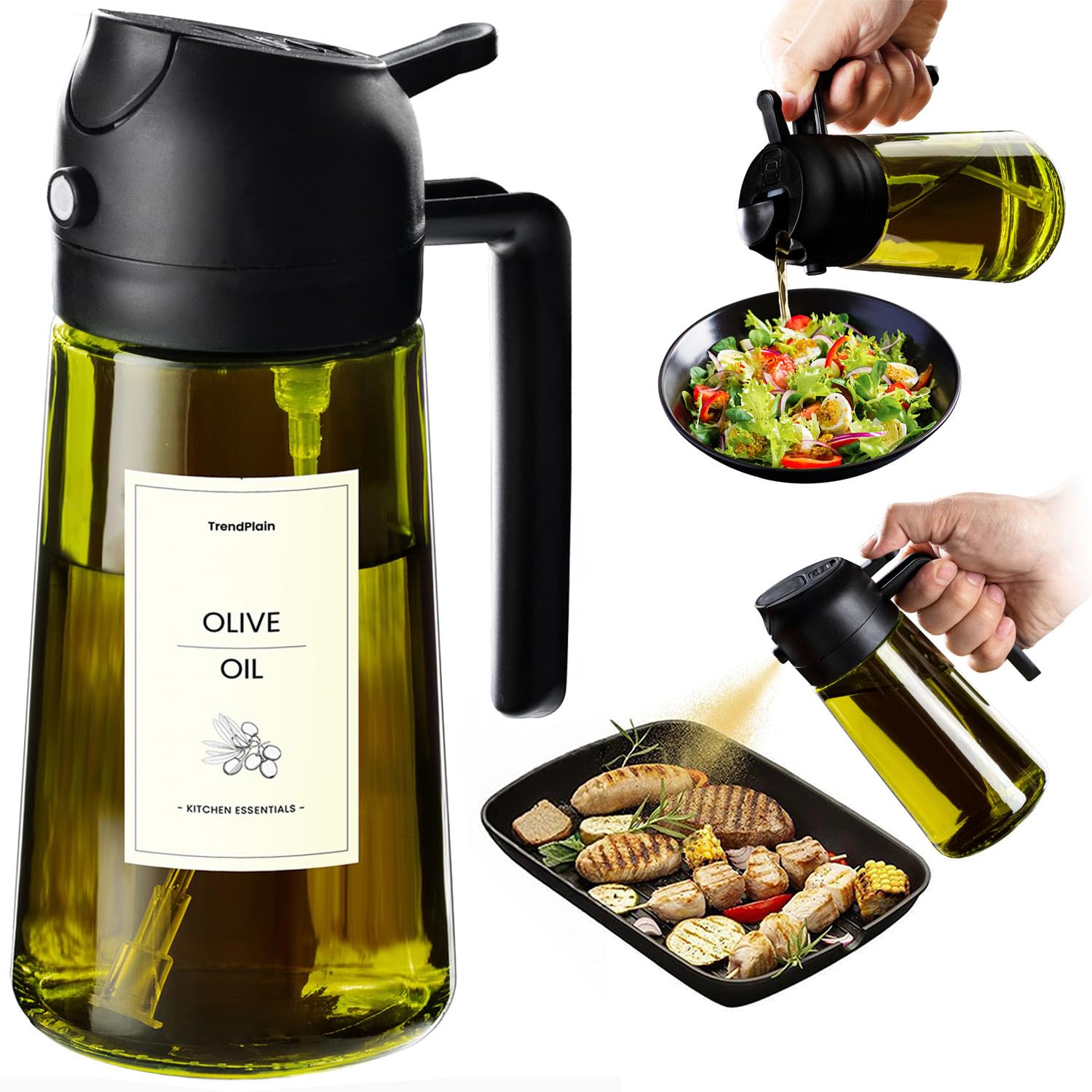 TrendPlain Oil Spray 470 ml – 2 in 1 Kitchen Oil Spray, Dispenser for Air Fryer,
