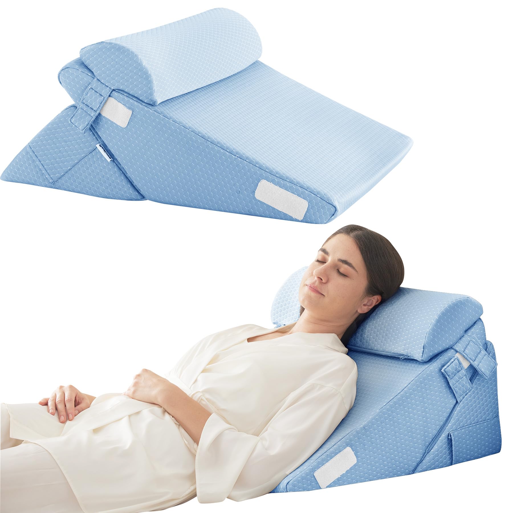 Bedluxe Wedge Pillow Set for After Surgery, Orthopedic Bed Wedge Light Blue