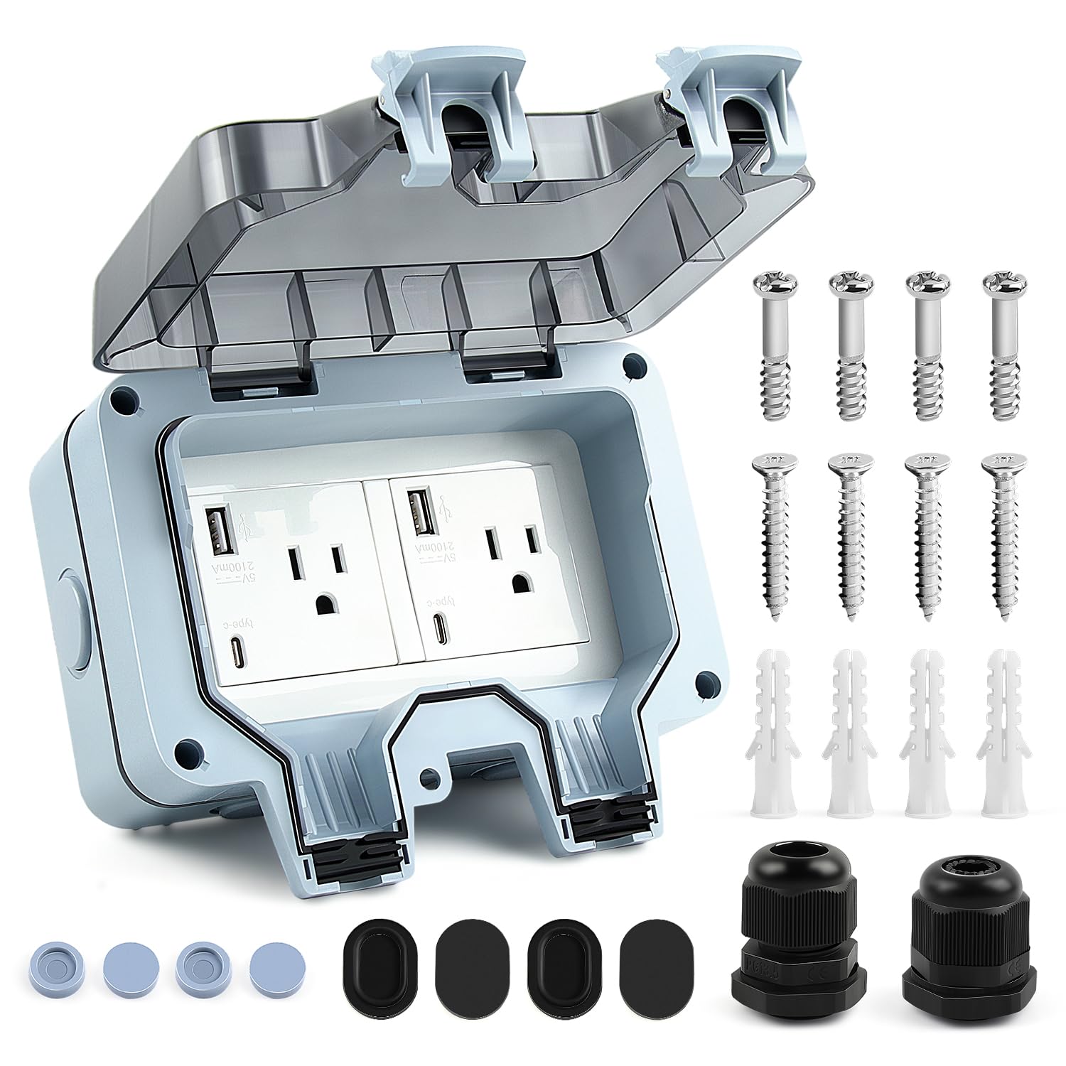 Delgada Outdoor Electrical Outlet Waterproof with USB Type A+C 15 Amp Outdoor Po