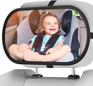 Baby Car Mirror, Car Seat Mirror for Rear Facing, Black | 360°Adjustable Angle,Clear Wide View,Safety Certified Shatterproof Acrylic Glass, Baby Travel Essentials, Easy Install