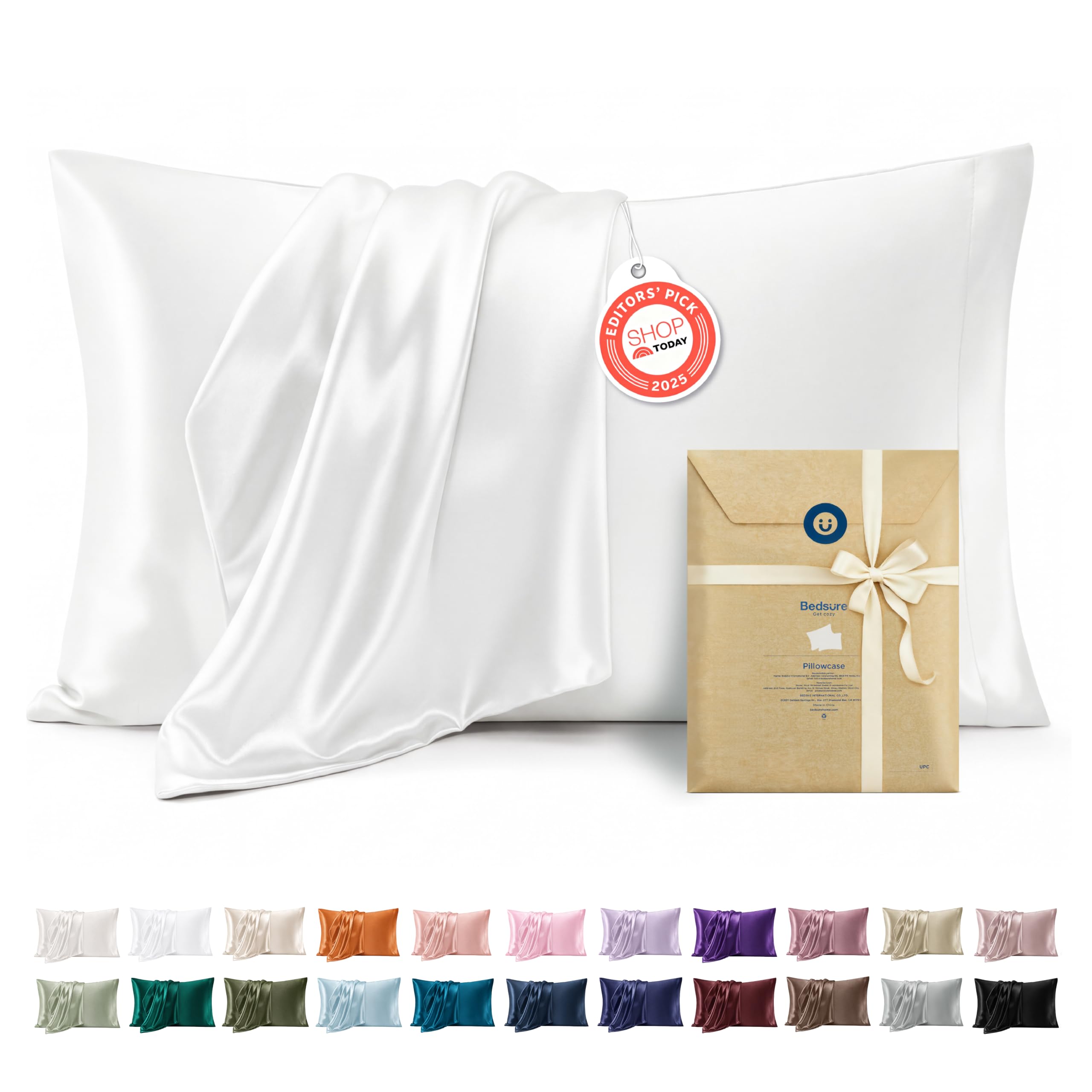 Bedsure Satin Pillow Cases Queen - Similar to Silk Pillowcase 2 Pack White