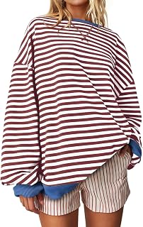 UEU Women Plus Size Striped Crew Neck Long Sleeve Color Block Casual Sweatshirts for Training