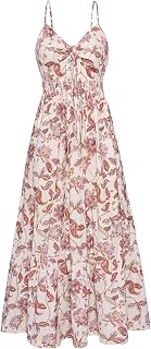 GRACE KARIN Women Long Floral Flowy Swing Dresses Spaghetti Strap Beach Swing Sundress Backless Strappy Dress