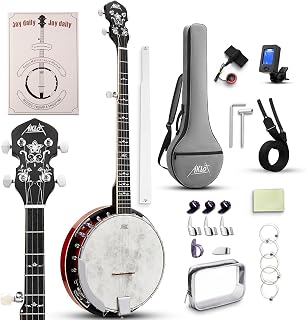 AKLOT Full-Sized Banjo Set: 38’’ 5 String Banjo with Remo Head, Removable Resonator, Geared 5th Tuner, 24 Brackets, Deluxe Beginner Kit with Gig Bag, Strings, Strap, Picks, Tuner, Bridge Ruler