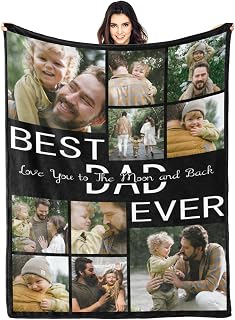 Custom Blanket with Photo Text, Fathers Day Blanket, Customized Blanket for Dad Personalized Flannel Throw Blanket