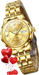 OUPINKE Women's Automatic Mechanical Watch Diamond Dial Casual Dress Watch Automatic Date Waterproof Stainless Steel Band, 6727: Gold, Bracelet Type