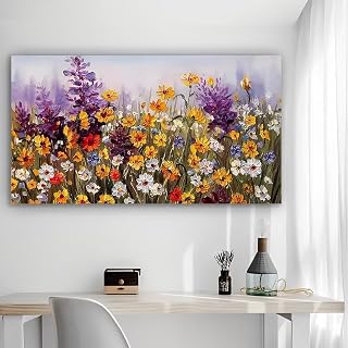 Flower Meadow Rustic Canvas Wall Art Print,12 x 24 Inches,No Frame,Home Office Decor for Living Room Bedroom Kitchen Bar