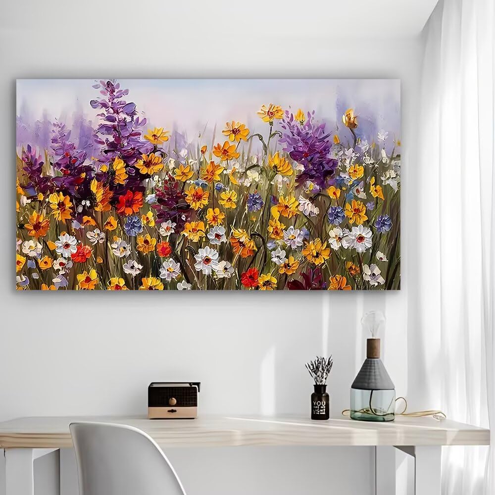 Flower Meadow Rustic Canvas Wall Art Print,12 x 24 Inches,No Frame,Home Office D