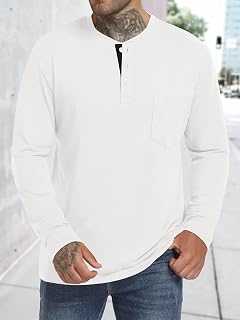 Henley Men's Long Sleeve Casual Fashion Button Down Pocket Shirt