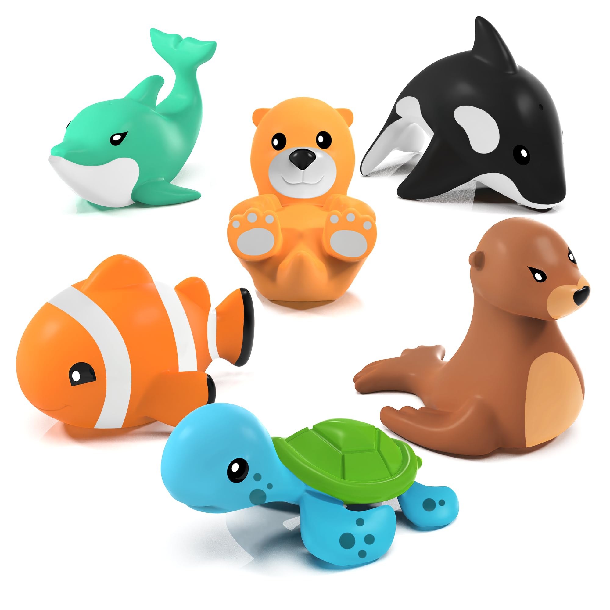 Tub Works® Marine™ Mold Free Bath Toys, 6 Pack | Sealed, No Hole Bath Toys Desig